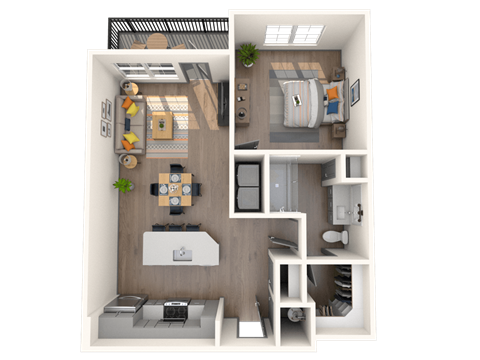 Floor plan for 1 bed, 1 bath, 751 sqft